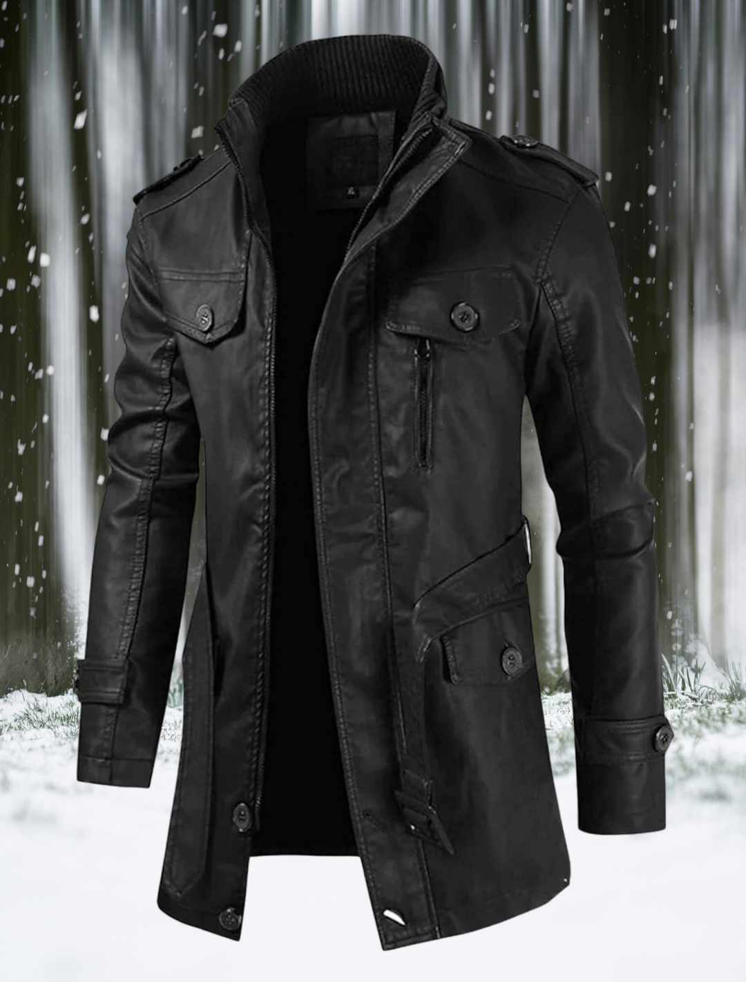 Veste en cuir longue homme, élégante et sophistiquée, en cuir véritable avec un design audacieux et raffiné.