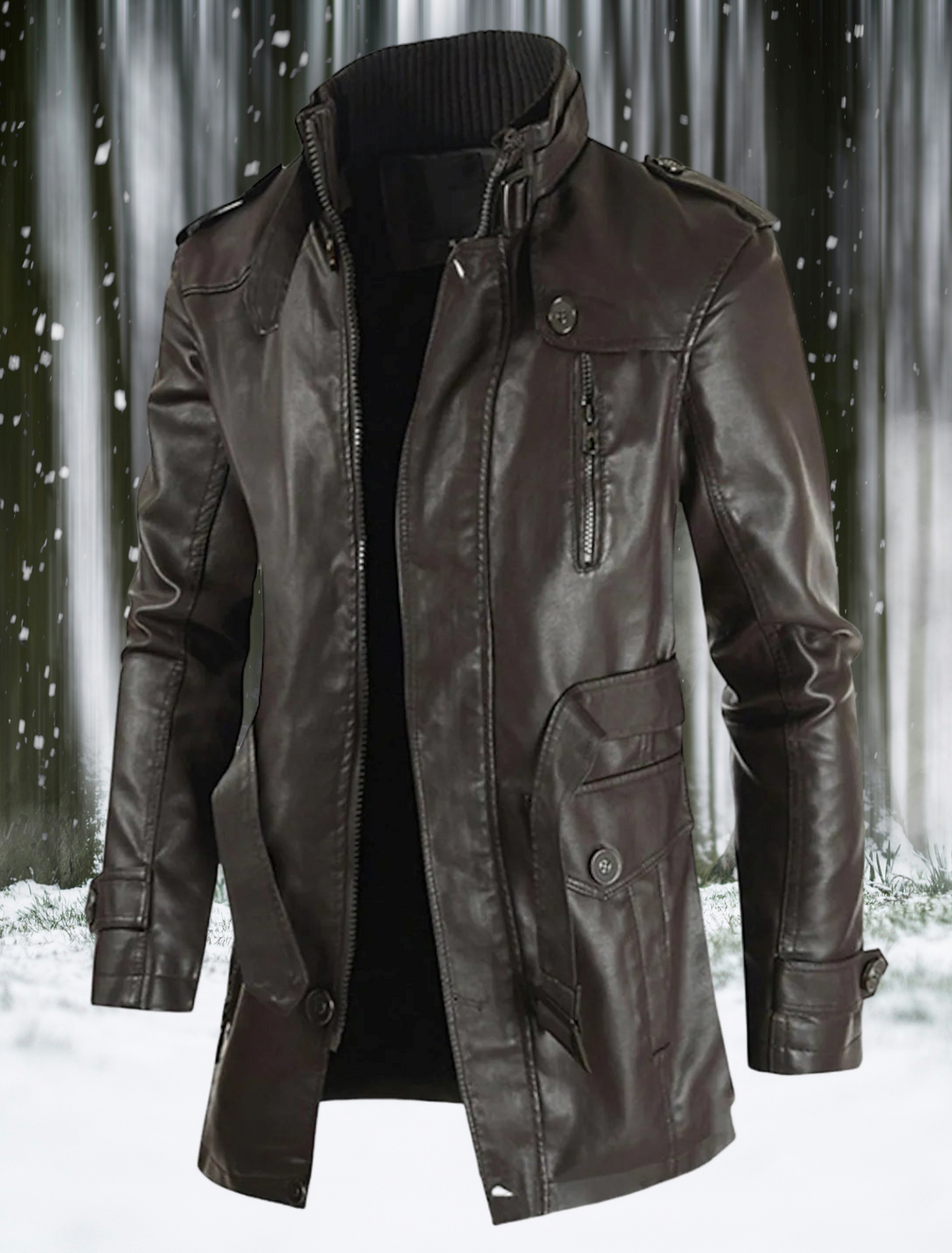 Veste en cuir longue homme, élégante et sophistiquée, en cuir véritable avec un design audacieux et raffiné.