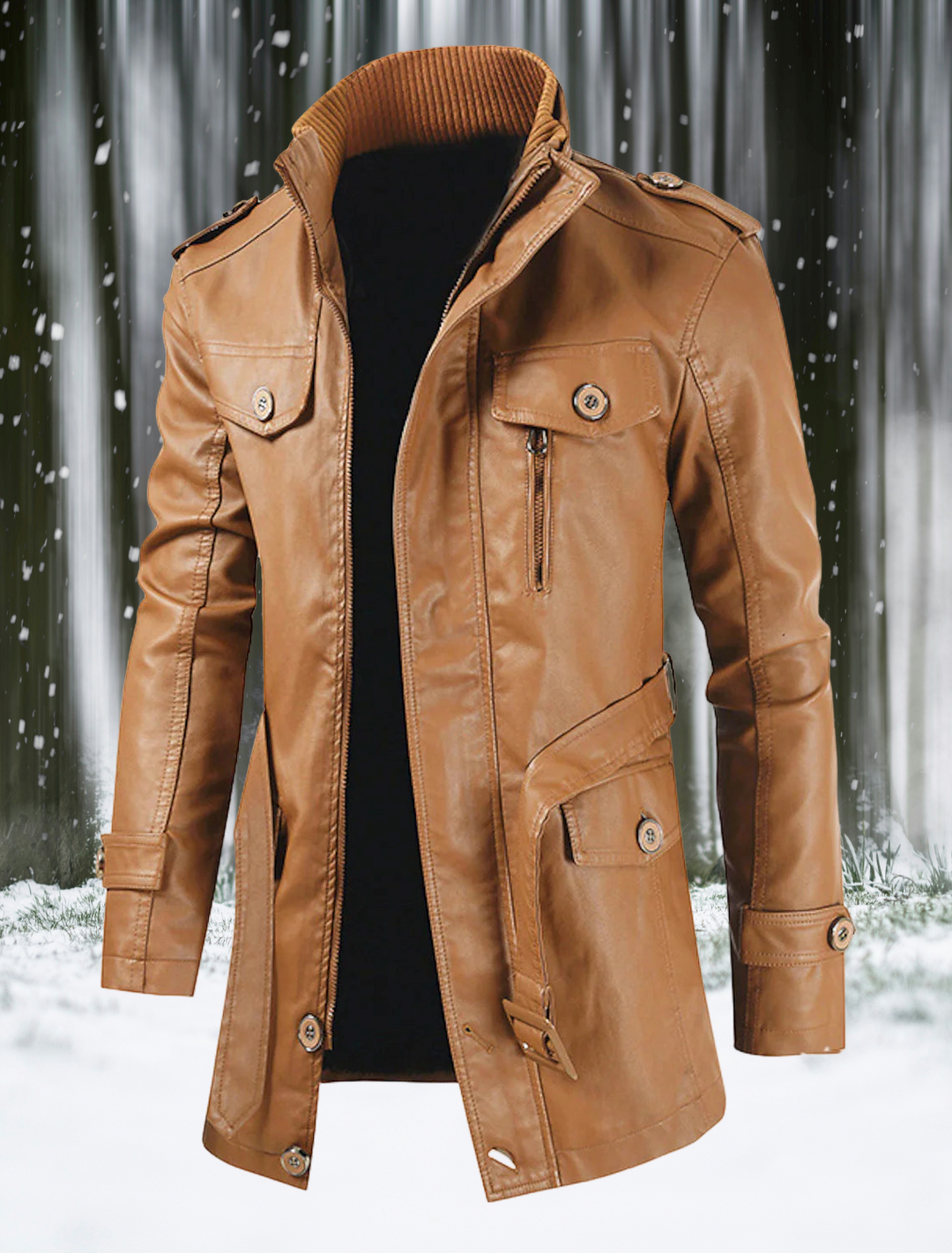 Veste en cuir longue homme, élégante et sophistiquée, en cuir véritable avec un design audacieux et raffiné.