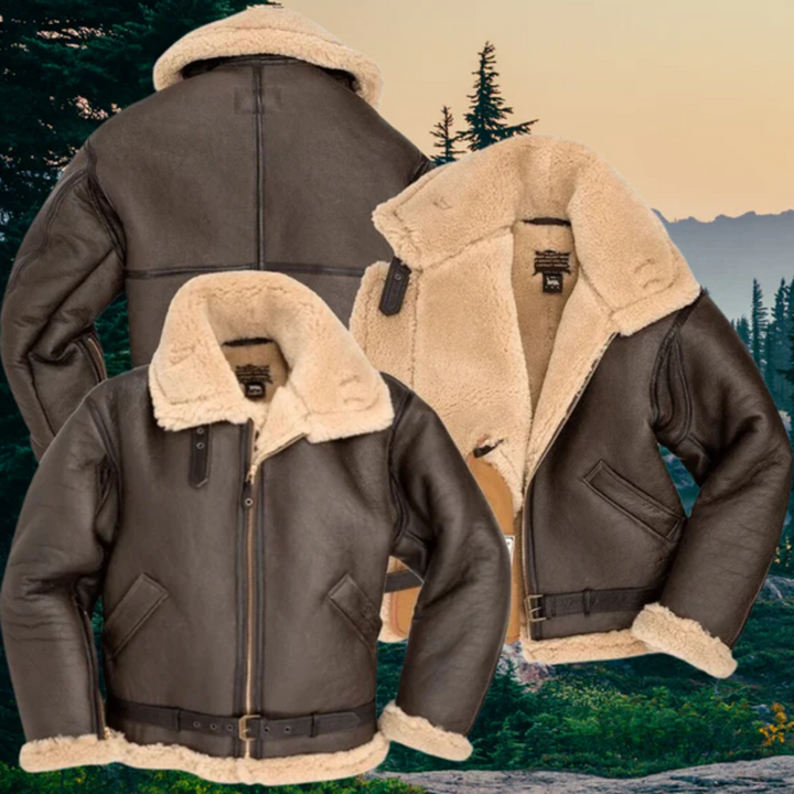 Manteau homme en cuir marron confortable, coupe-vent. Veste essentielle pour l'hiver et la protection froid.
