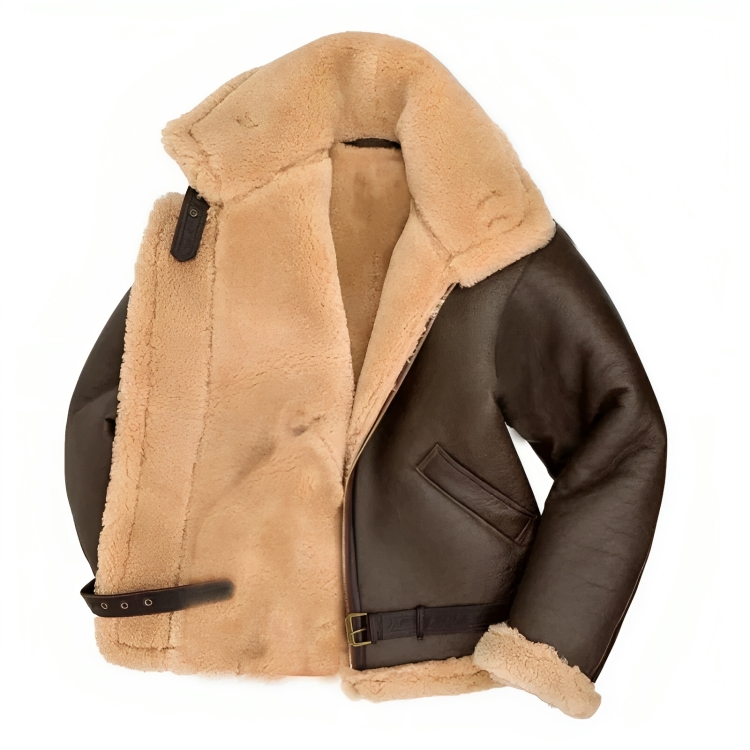 Veste homme en cuir marron, coupe-vent durable. Manteau chaud pour l'hiver, style masculin et protection optimale.