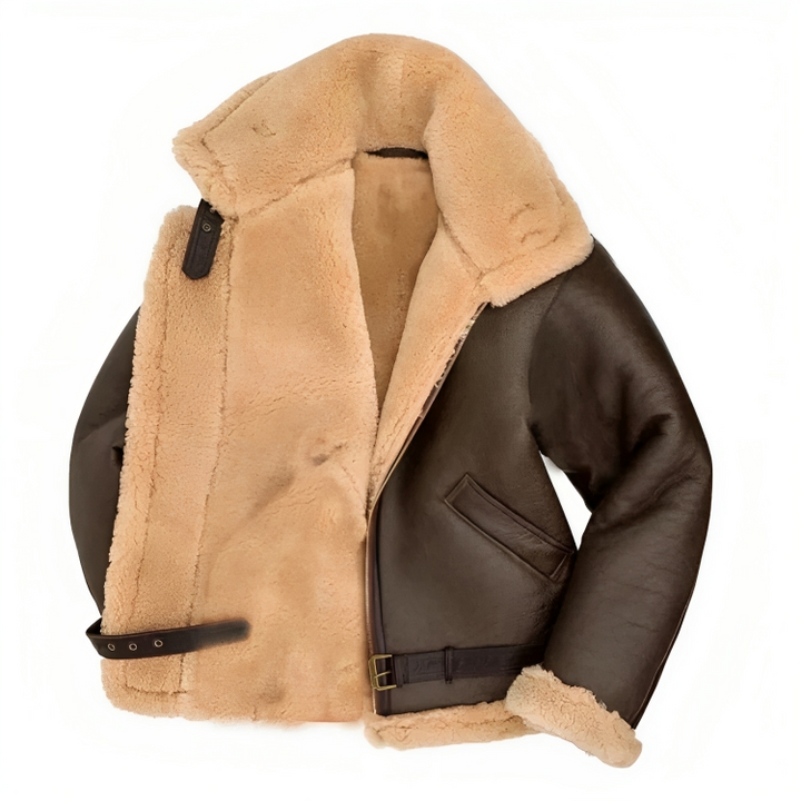 Veste homme en cuir marron, coupe-vent durable. Manteau chaud pour l'hiver, style masculin et protection optimale.