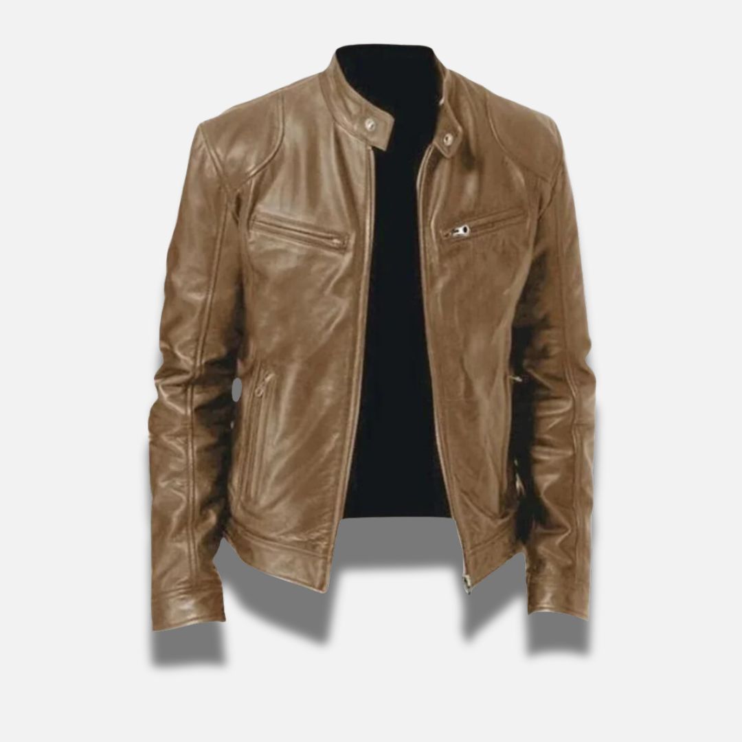 "Veste en cuir noir élégante pour homme, style intemporel et coupe ajustée, idéale pour un look chic et raffiné."