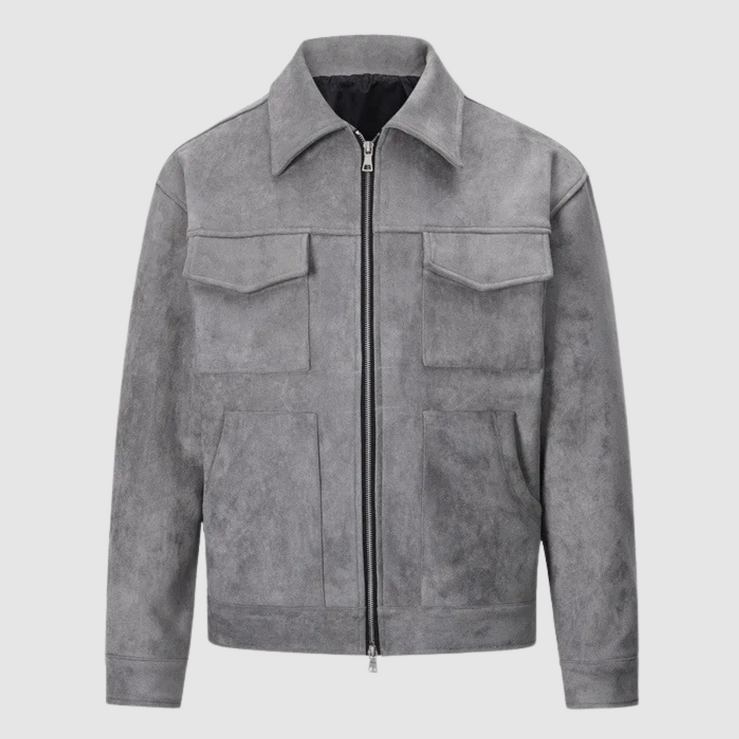 Veste en daim homme, coupe cintrée, style classique.  Fermeture éclair, col élégant.  Douceur et chaleur.