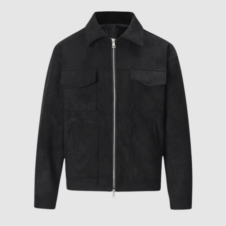 Veste en daim homme, coupe cintrée, style classique.  Fermeture éclair, col élégant.  Douceur et chaleur.
