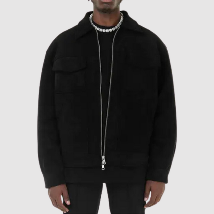 Veste en daim homme, coupe cintrée, style classique.  Fermeture éclair, col élégant.  Douceur et chaleur.