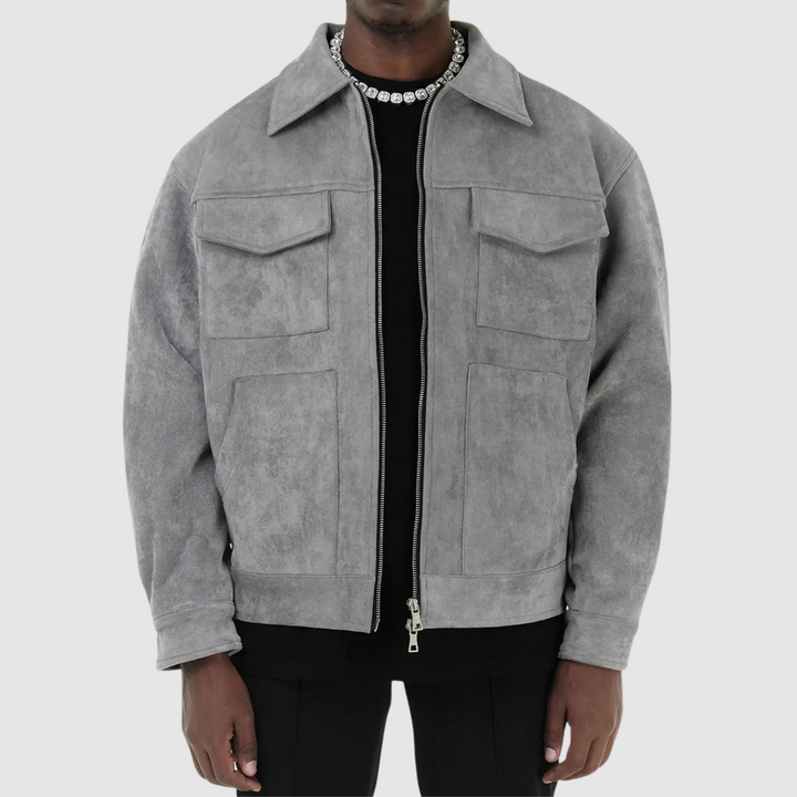 Veste en daim homme, coupe cintrée, style classique.  Fermeture éclair, col élégant.  Douceur et chaleur.