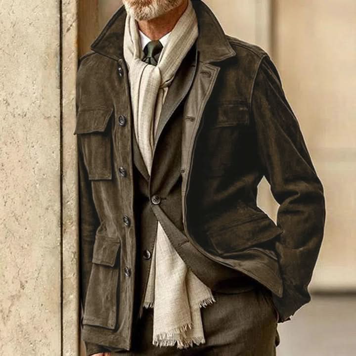 "Veste en daim pour homme, chic et polyvalente, coupe moderne, idéale pour occasions formelles et décontractées"