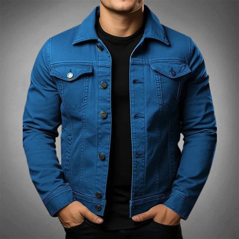 "Veste en denim pour homme, élégante et moderne, couleur indigo, design polyvalent, idéale pour un look raffiné."