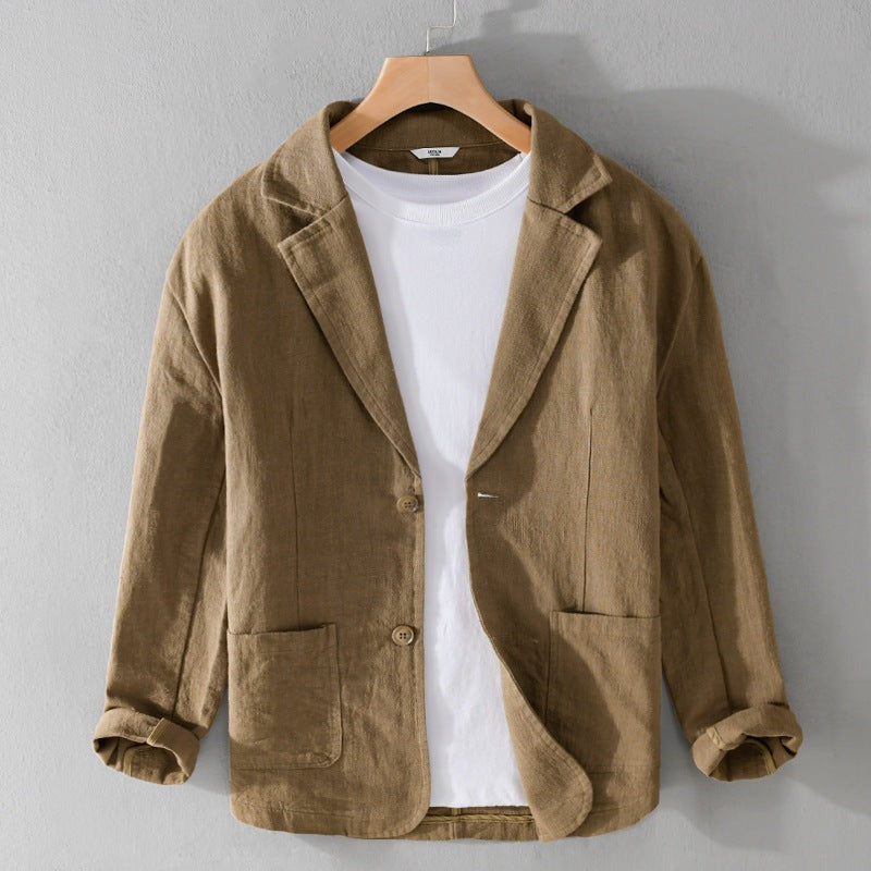 "Veste en lin pour homme, décontractée, élégante, plusieurs couleurs, design léger et confortable, parfaite pour l'été."