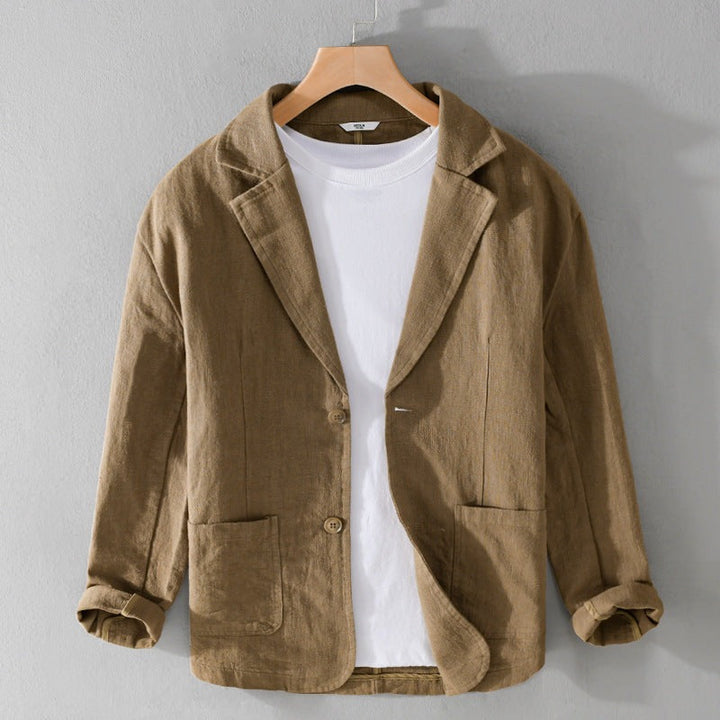 "Veste en lin pour homme, décontractée, élégante, plusieurs couleurs, design léger et confortable, parfaite pour l'été."