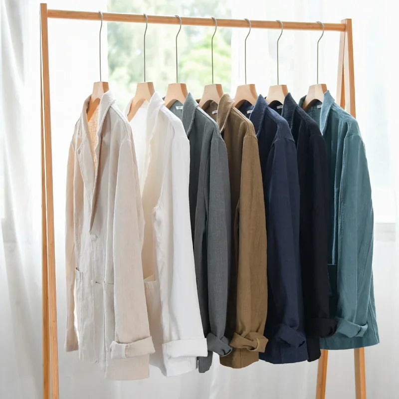 "Veste en lin pour homme, décontractée, élégante, plusieurs couleurs, design léger et confortable, parfaite pour l'été."