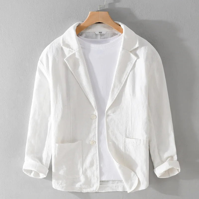 "Veste en lin pour homme, décontractée, élégante, plusieurs couleurs, design léger et confortable, parfaite pour l'été."