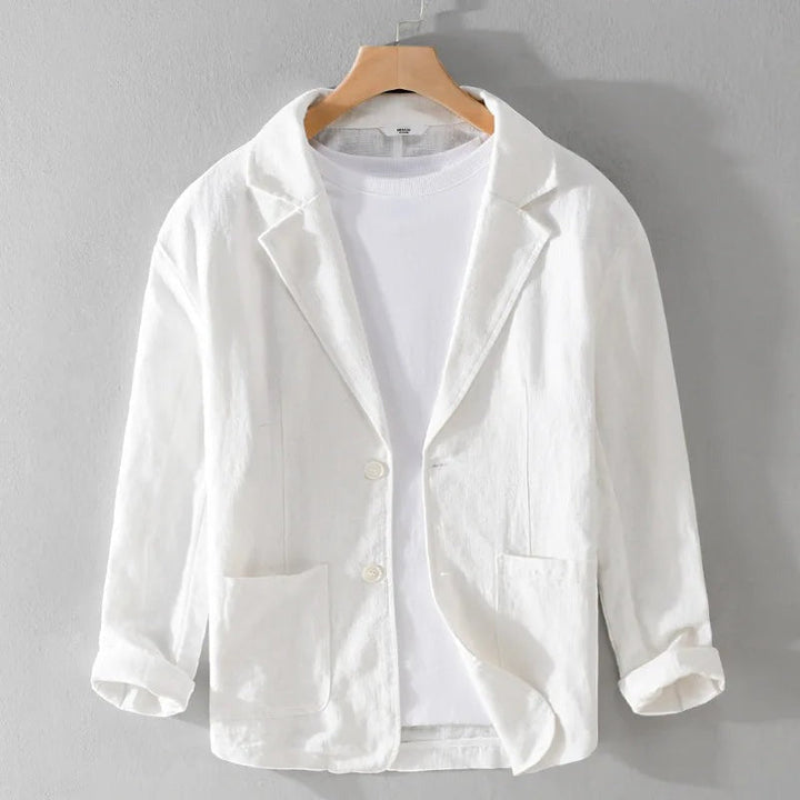 "Veste en lin pour homme, décontractée, élégante, plusieurs couleurs, design léger et confortable, parfaite pour l'été."