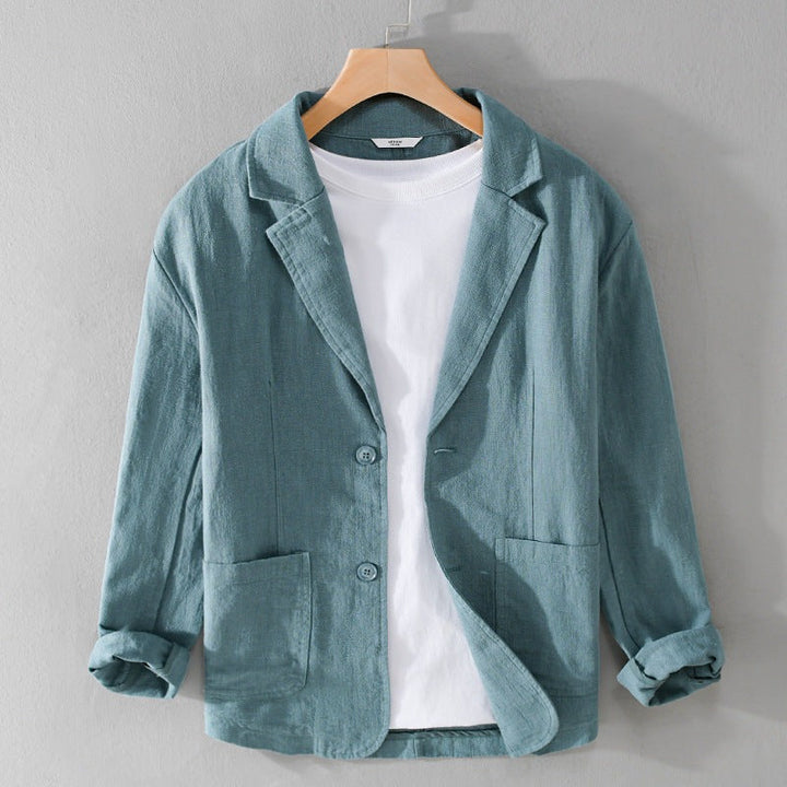 "Veste en lin pour homme, décontractée, élégante, plusieurs couleurs, design léger et confortable, parfaite pour l'été."