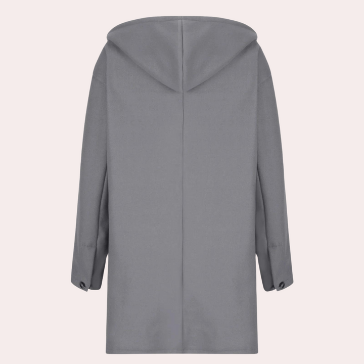 "Veste épaisse pour femmes, vue de face, coupe moderne, tissu tweed gris, élégante et chaude, idéale pour l'hiver."