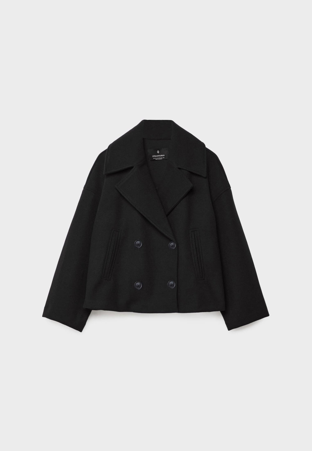 "Veste femme moderne chic, double poitrine, courte, vue avant, élégante, ajustement parfait, look professionnel"