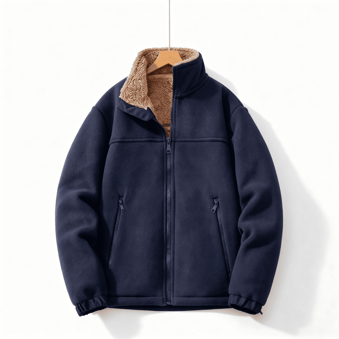 Veste homme coupe-vent et chaude, avec col montant et zip intégral, vêtement extérieur robuste.