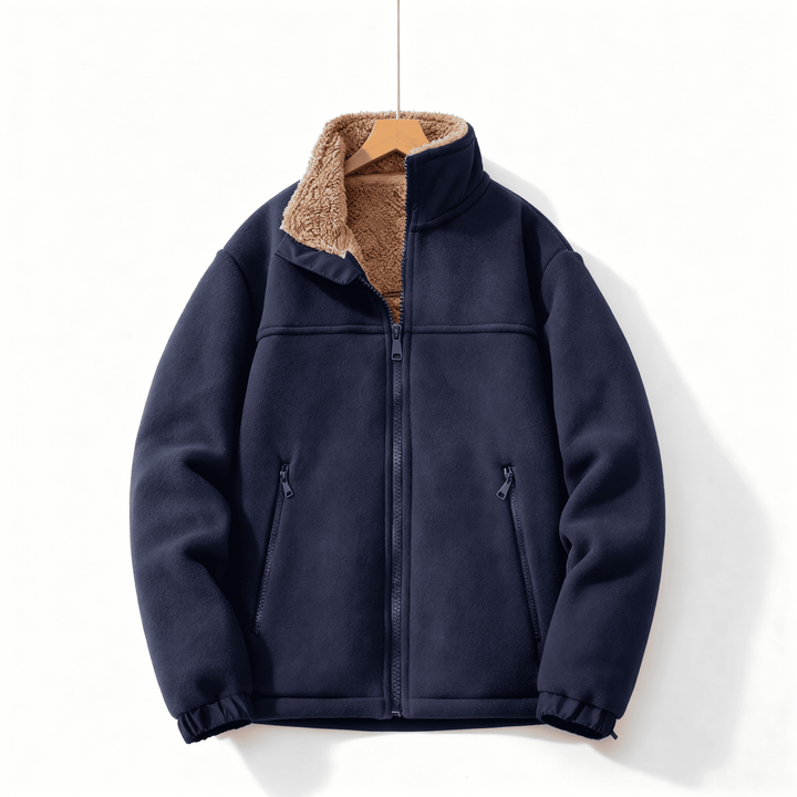 Veste homme coupe-vent et chaude, avec col montant et zip intégral, vêtement extérieur robuste.