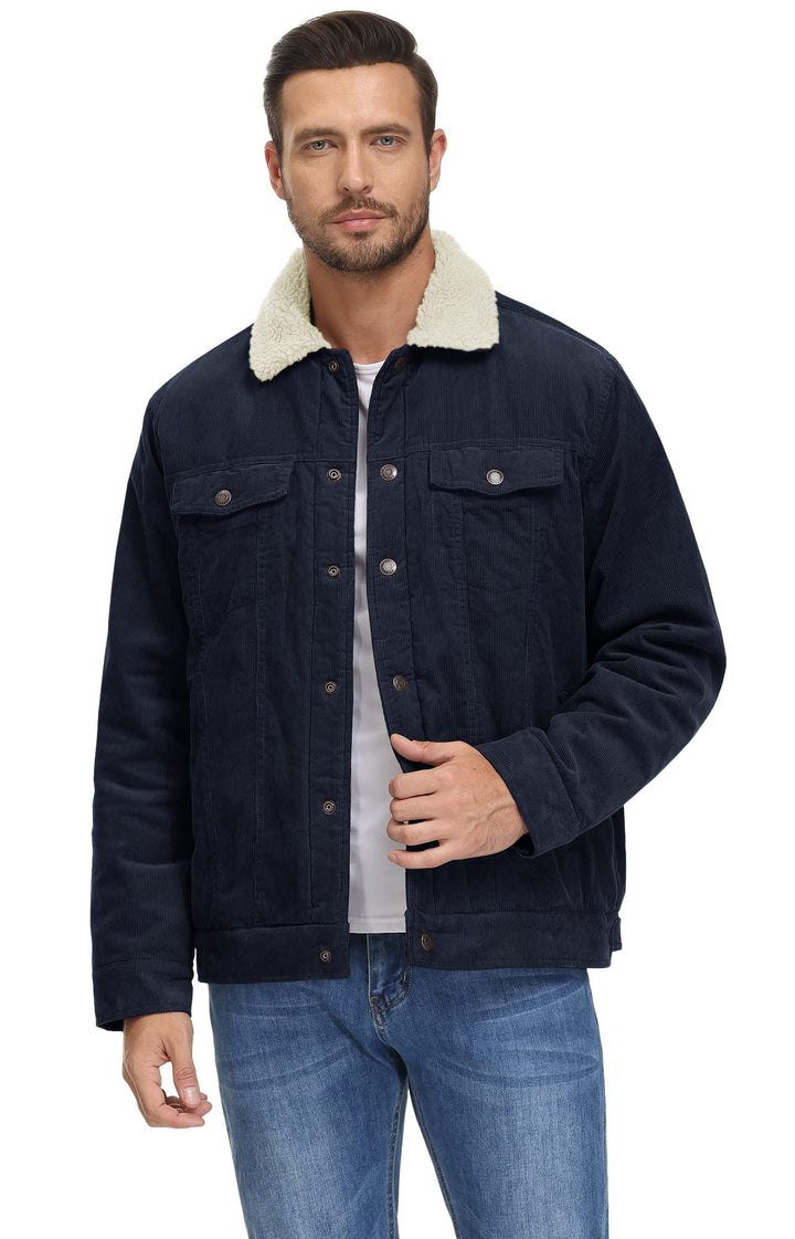 Veste hiver homme en velours côtelé, chaude et confortable pour la ville, style urbain. Mode masculine robuste.