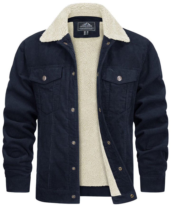 Chaude veste d'hiver homme en velours côtelé, coupe confortable et durable pour le froid. Manteau masculin.