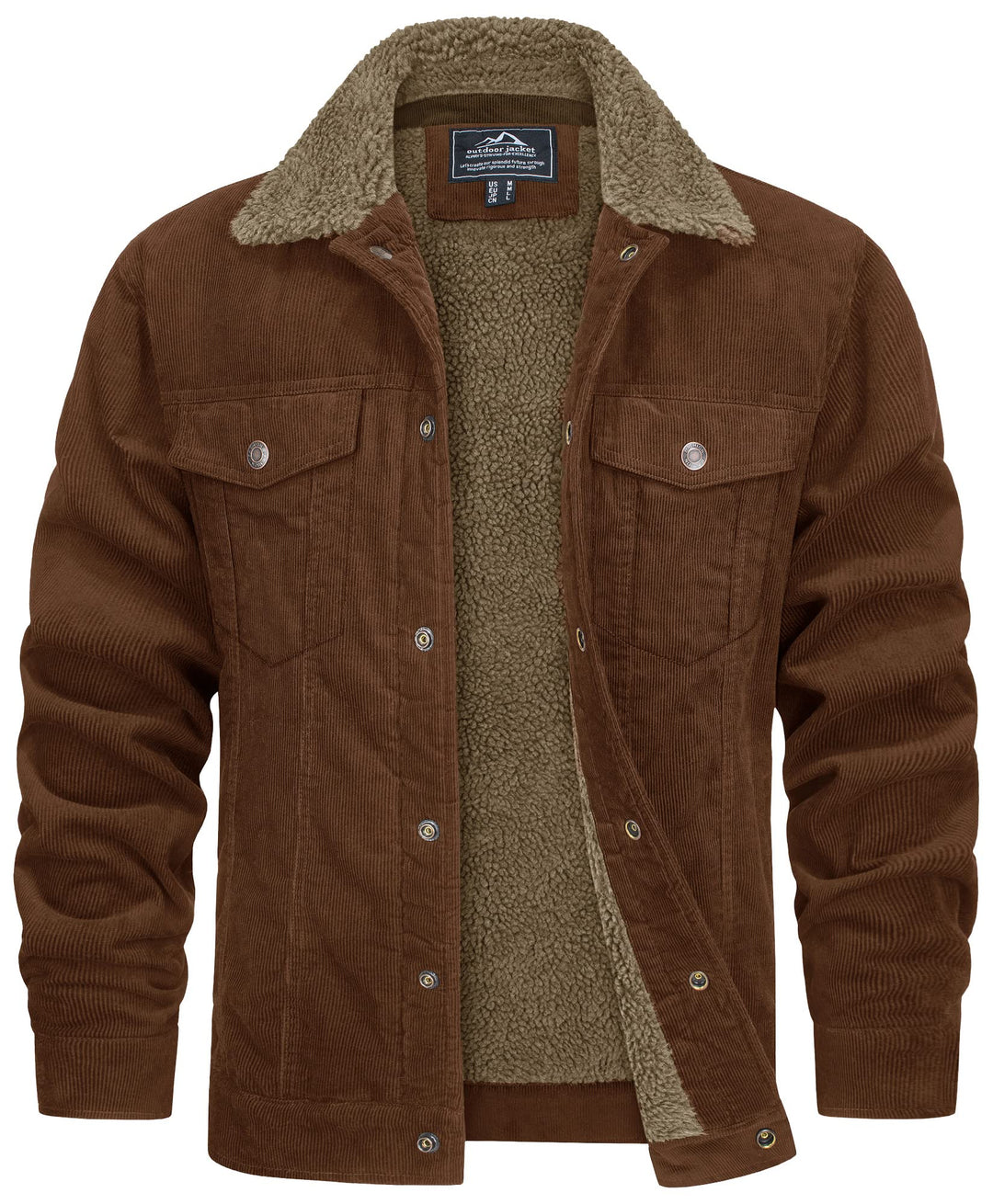 Manteau hiver homme tendance en velours côtelé, offrant chaleur et protection robuste en ville. Mode masculine.