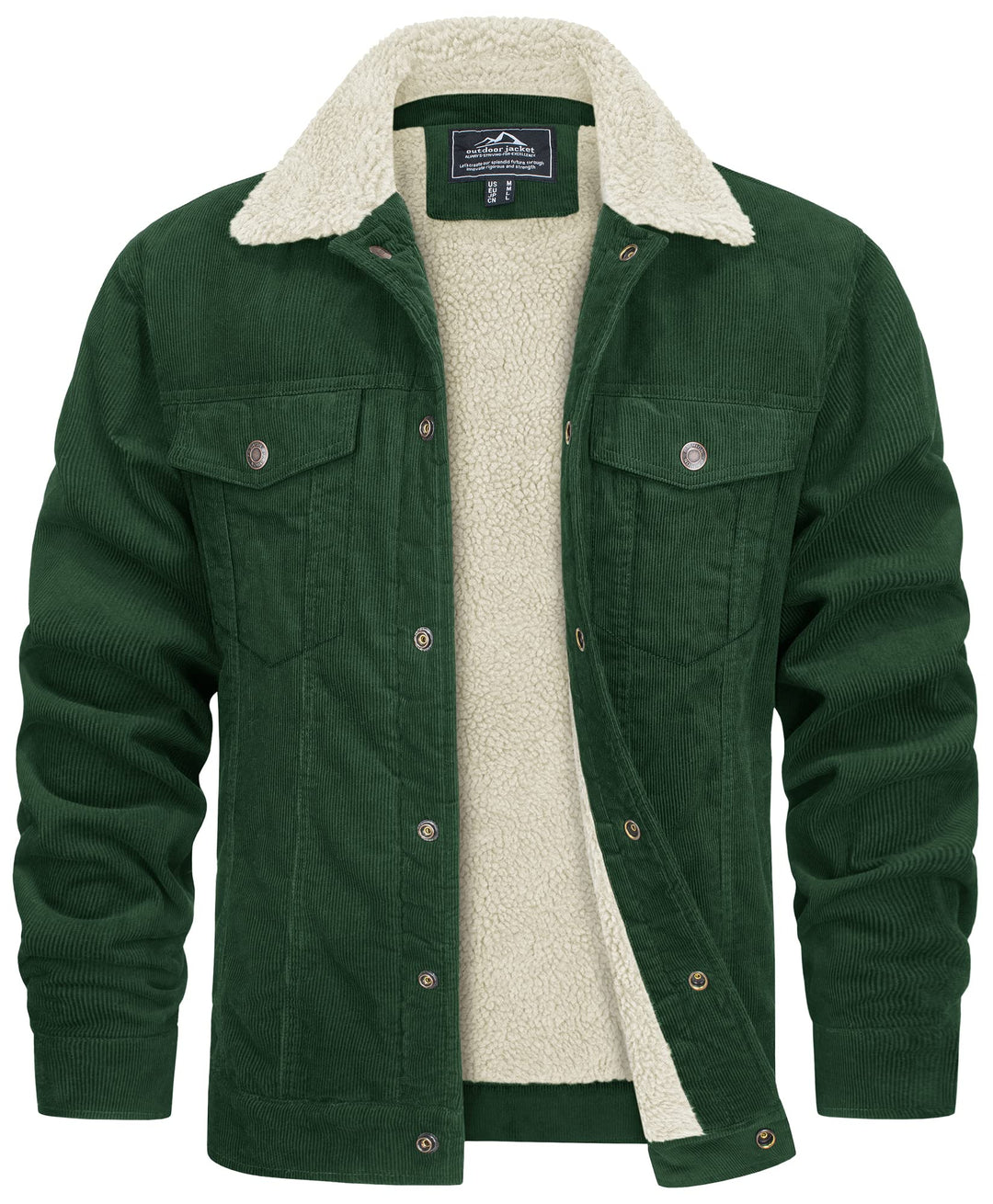 Veste homme chaude en velours côtelé, col montant et doublure douillette, parfaite pour l'hiver urbain.