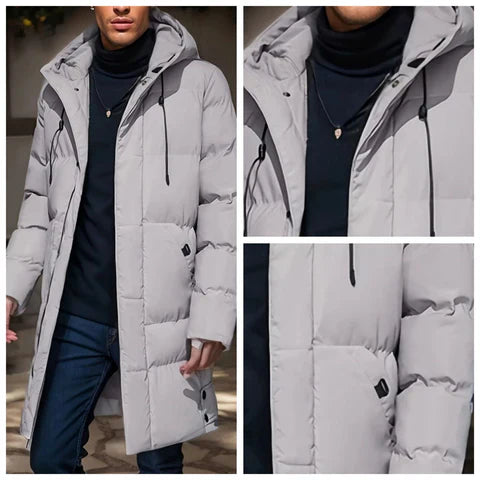 Veste homme chaude à capuche, coupe-vent.  Idéale pour l'hiver. Design élégant et confortable.