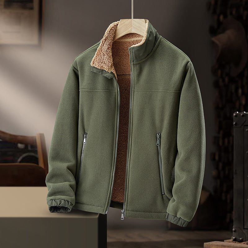 Veste hiver homme col zippé, style décontracté, parfaite pour l'automne. Doublure polaire chaude.
