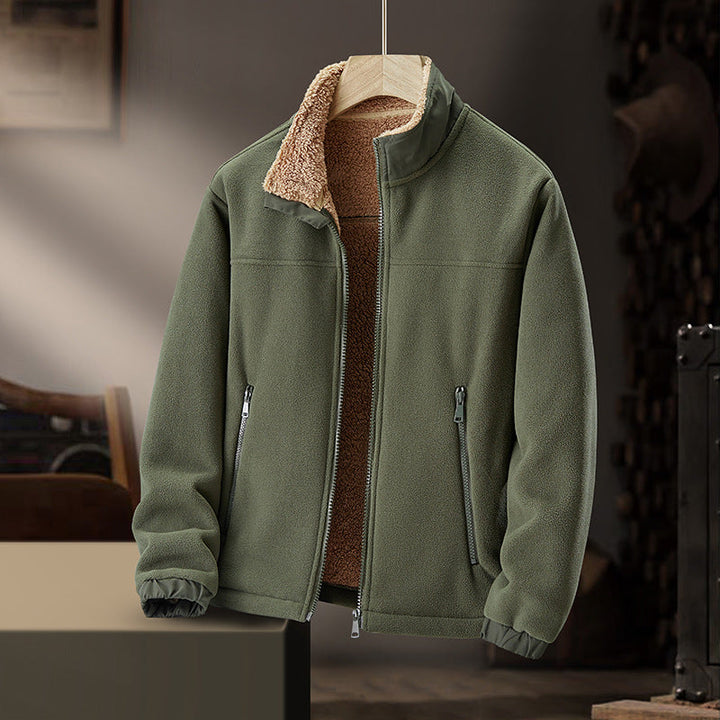 Veste hiver homme col zippé, style décontracté, parfaite pour l'automne. Doublure polaire chaude.
