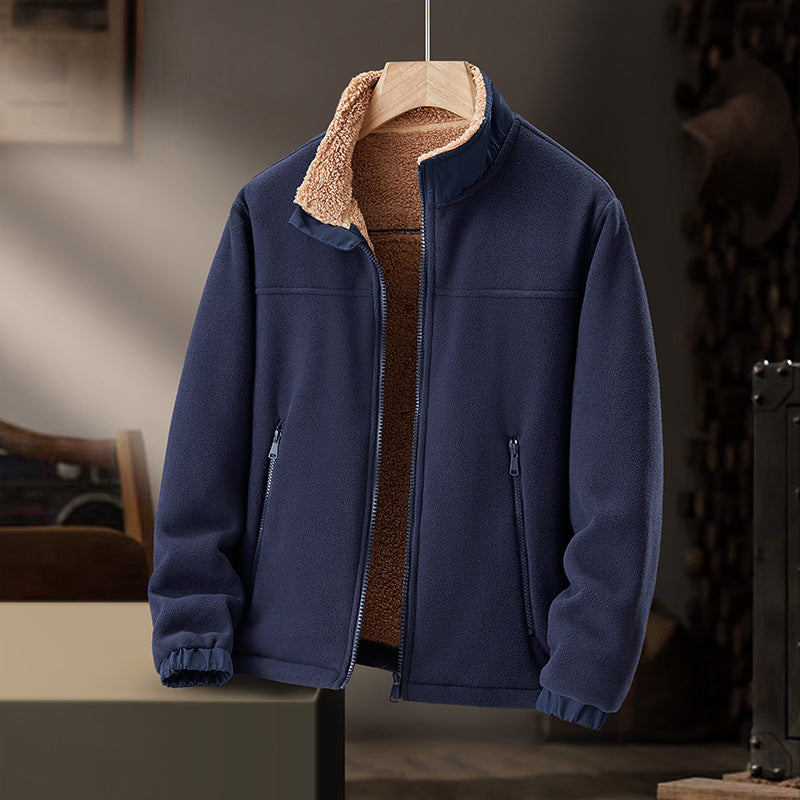 Veste homme col montant zippé, chaude et élégante. Idéale pour l'automne-hiver, confort et style assurés.