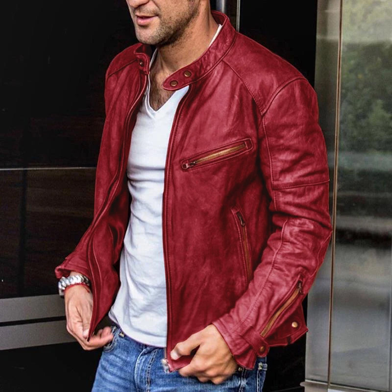 Veste homme éco-responsable, style rétro, cuir végan. Coupe ajustée, élégante et durable.