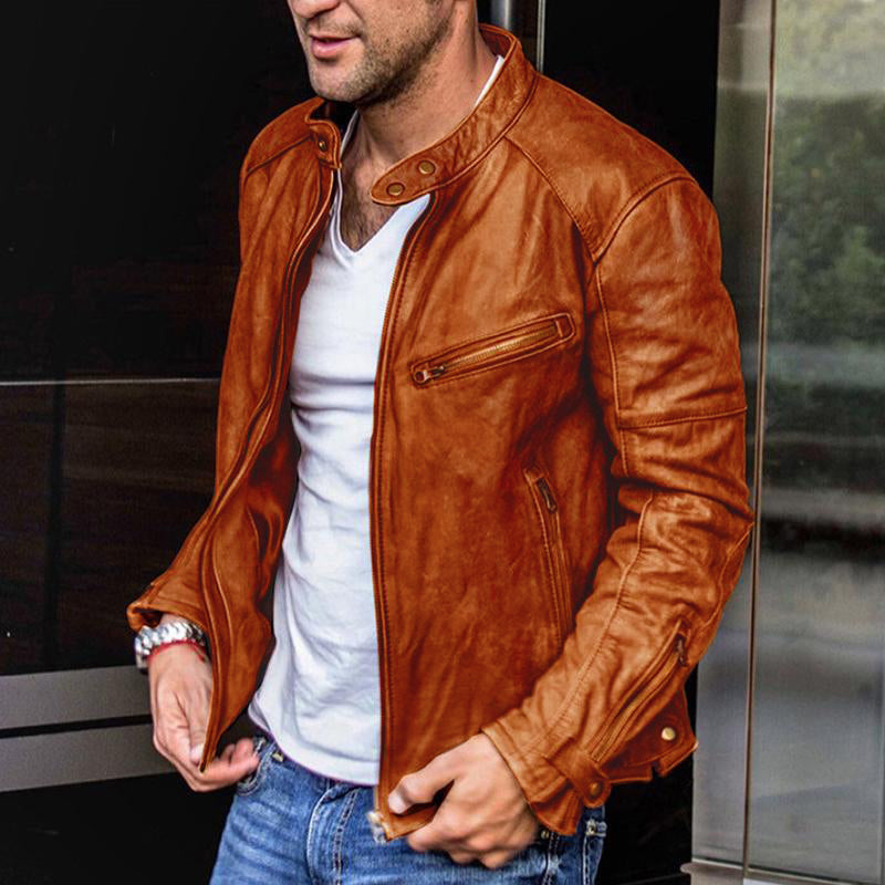 Veste homme éco-responsable, style rétro, cuir végan. Coupe ajustée, élégante et durable.