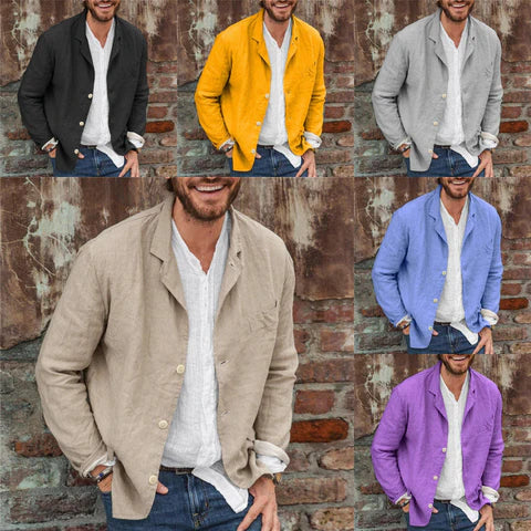 "Veste homme en coton lin élégante, coupe décontractée, poches pratiques, couleurs variées pour occasion spéciale"