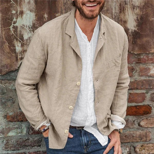 "Veste homme en coton lin élégante, coupe décontractée, poches pratiques, couleurs variées pour occasion spéciale"