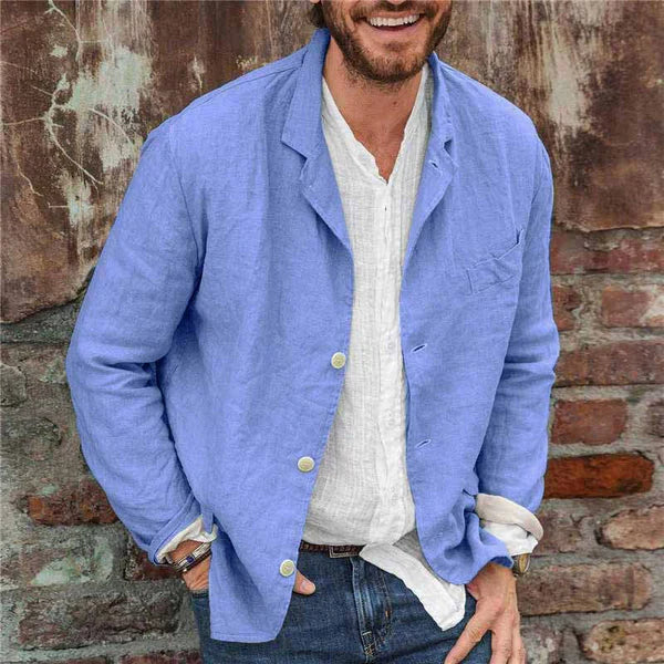 "Veste homme en coton lin élégante, coupe décontractée, poches pratiques, couleurs variées pour occasion spéciale"