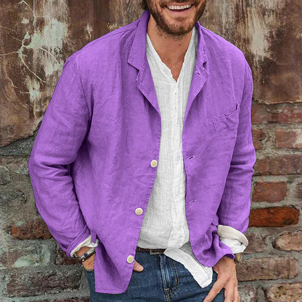 "Veste homme en coton lin élégante, coupe décontractée, poches pratiques, couleurs variées pour occasion spéciale"