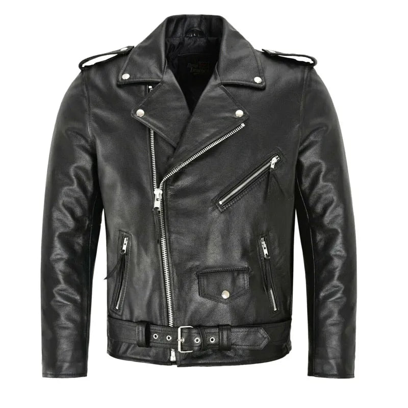 Veste homme en cuir noir et blanc. Modèle élégant et robuste, parfait pour l'hiver.