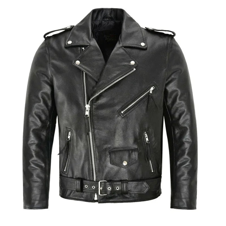 Veste homme en cuir noir et blanc. Modèle élégant et robuste, parfait pour l'hiver.
