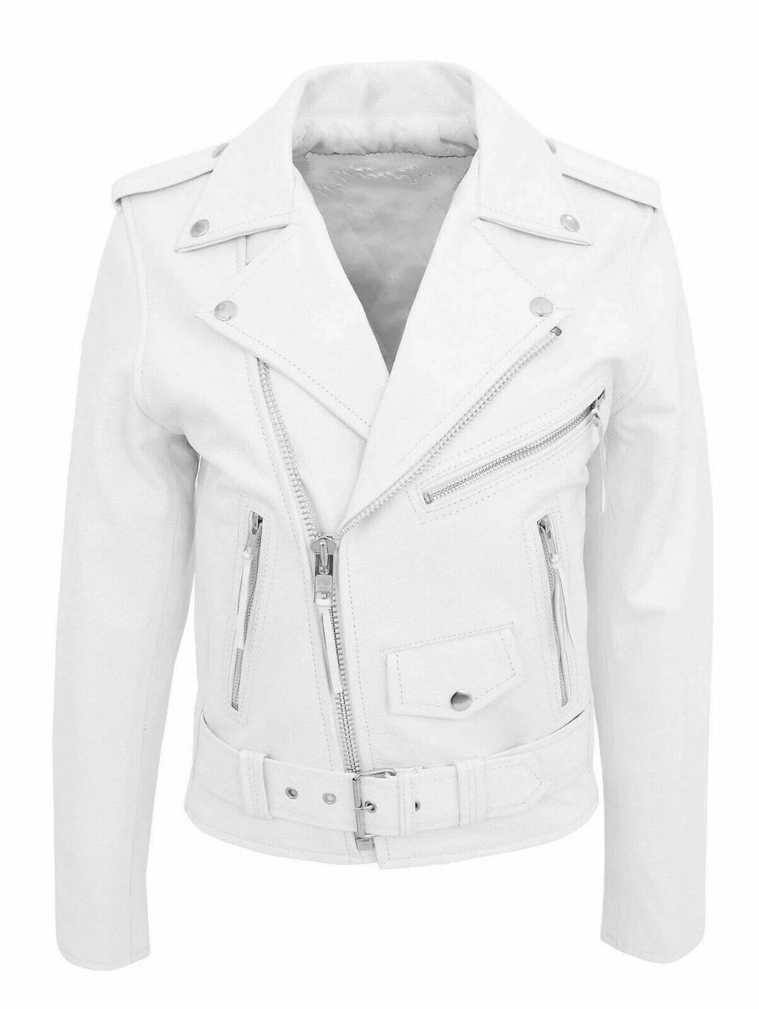 Veste homme en cuir noir et blanc. Modèle élégant et robuste, parfait pour l'hiver.