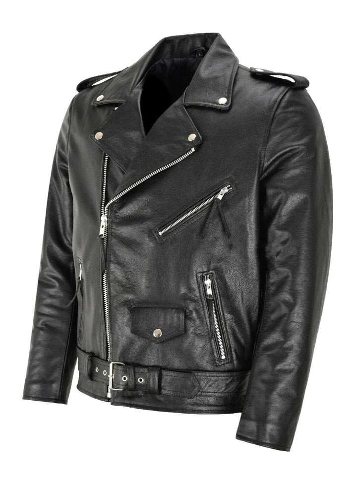 Veste homme en cuir noir et blanc. Modèle élégant et robuste, parfait pour l'hiver.