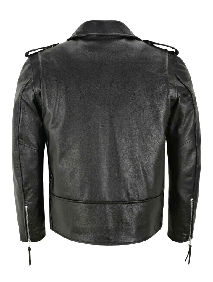 Veste homme en cuir noir et blanc. Modèle élégant et robuste, parfait pour l'hiver.