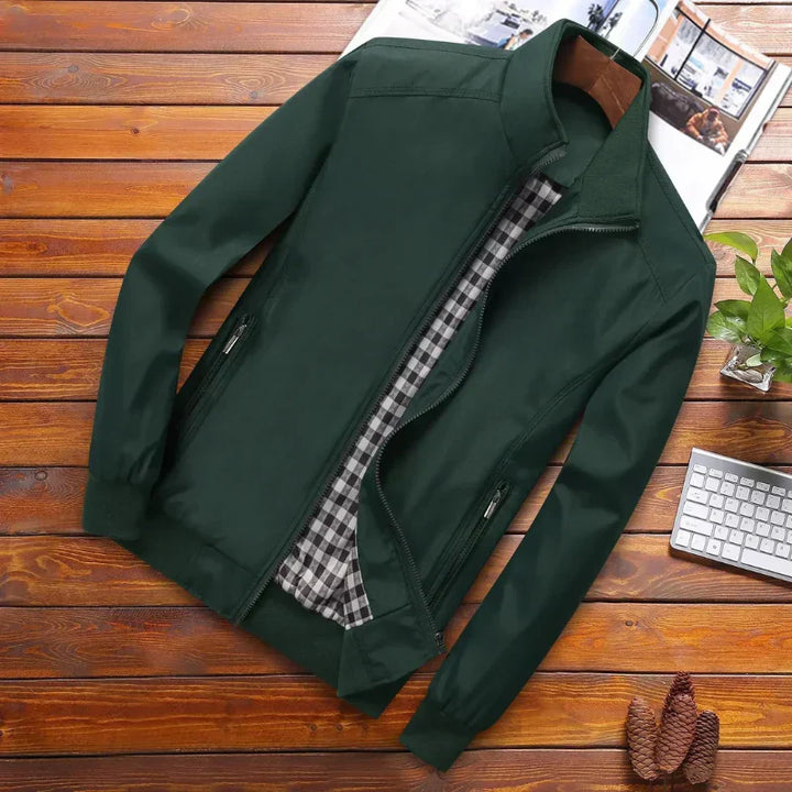 "Veste homme été coupe-vent, multi-color, élégante avec col montant, disponible en bleu, noir, vert, kaki, gris."
