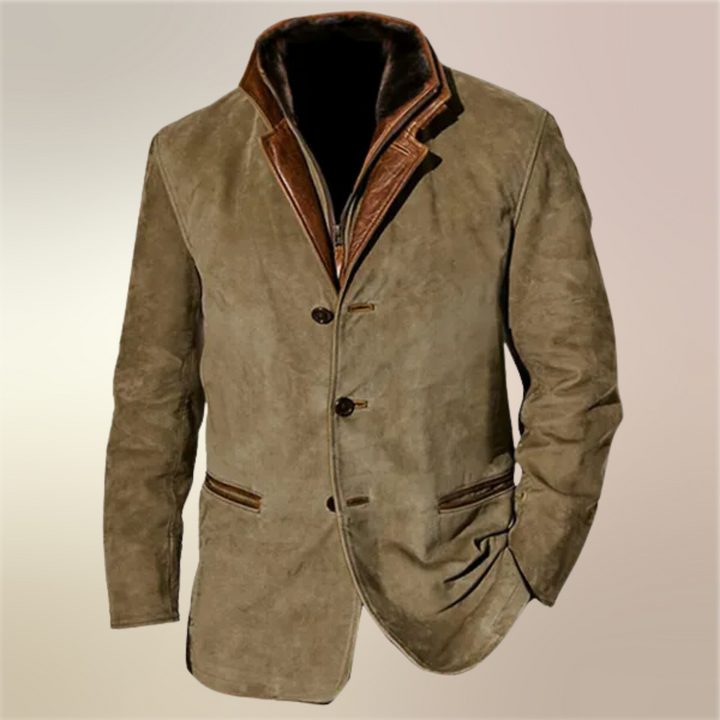 "Veste homme mi-saison verte au style vintage avec design rétro authentique, polyvalente et élégance intemporelle."