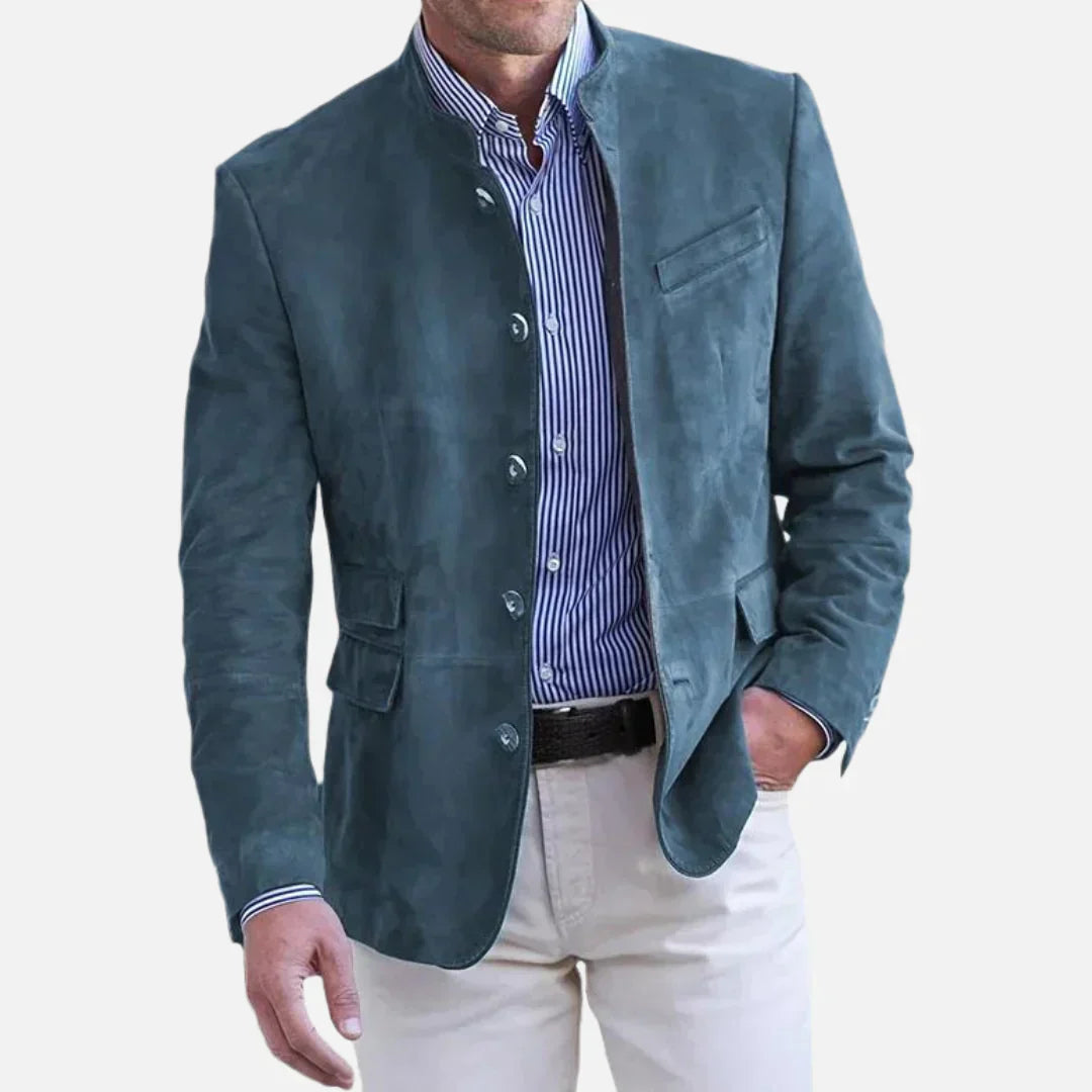 Veste homme style italien classique, coupe ajustée, élégance décontractée pour garde-robe essentielle masculine.