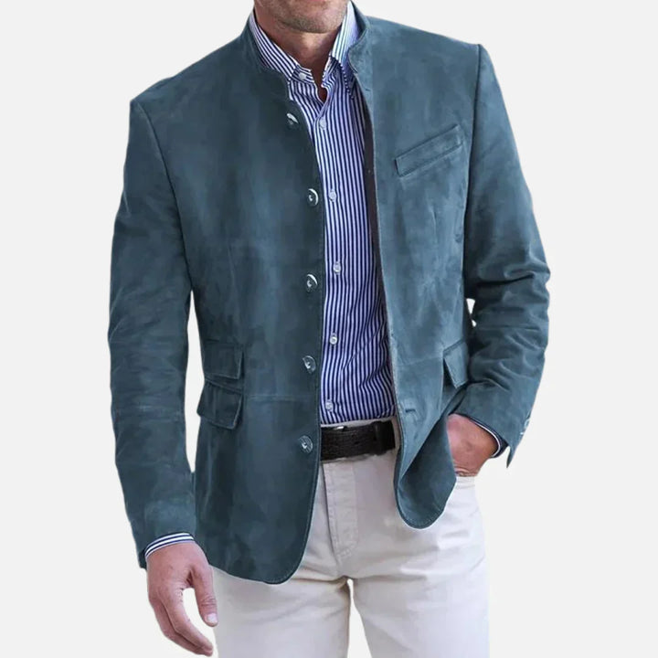 Veste homme style italien classique, coupe ajustée, élégance décontractée pour garde-robe essentielle masculine.