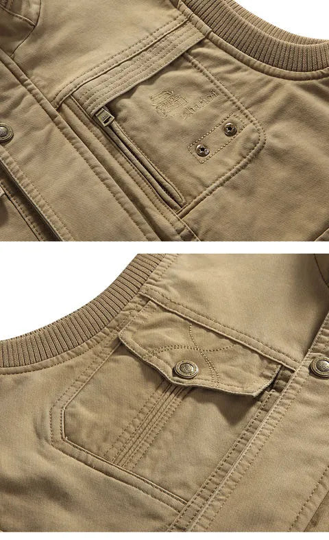 Veste homme tactique multipoches, style vintage robuste. Idéale pour l'aventure.