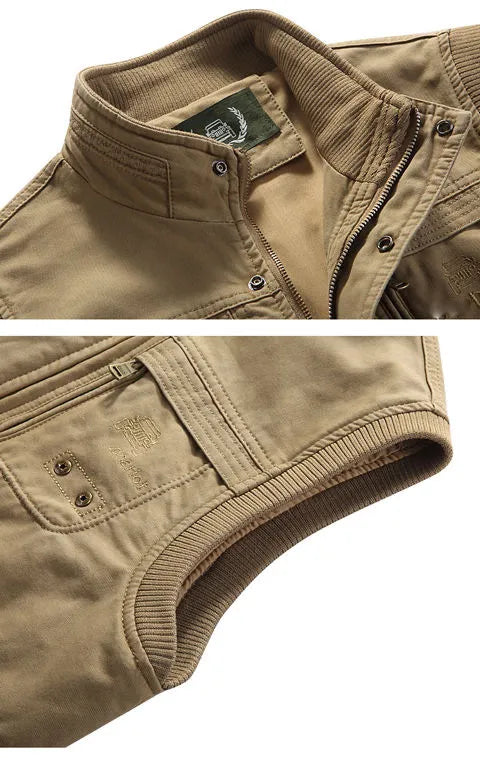 Veste homme tactique multipoches, style vintage robuste. Idéale pour l'aventure.