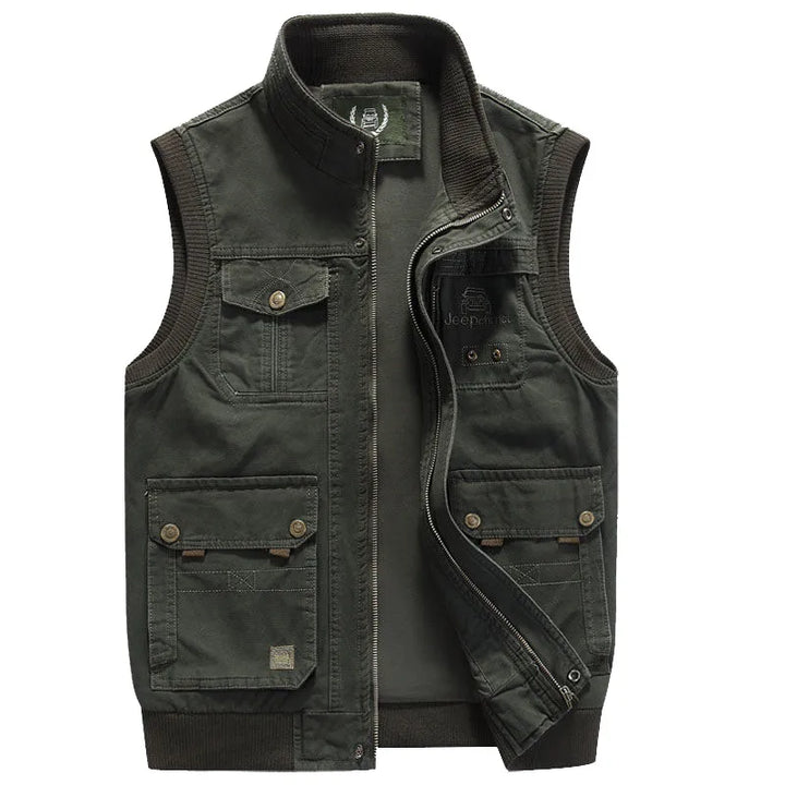 Veste homme tactique multipoches, style vintage robuste. Idéale pour l'aventure.