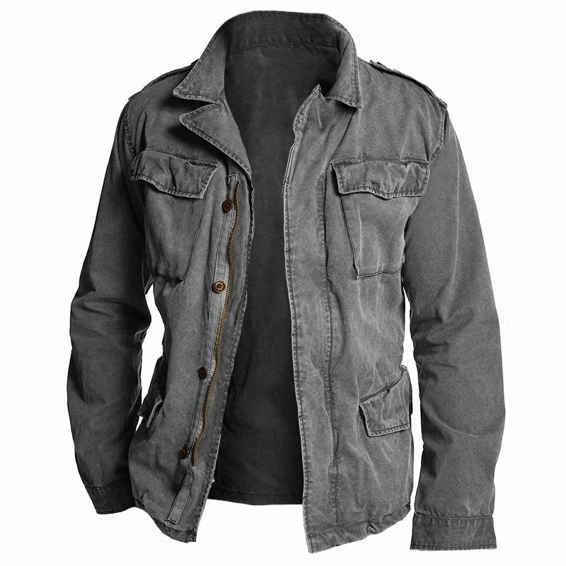 Veste homme vintage, coupe droite, tissu mélangé. Style élégant et pratique, poches multiples.